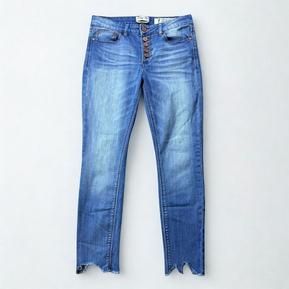 Indigo Rein Womens Size 7 Ankle Skinny Jeans Light Wash Button Fly Raw Hem